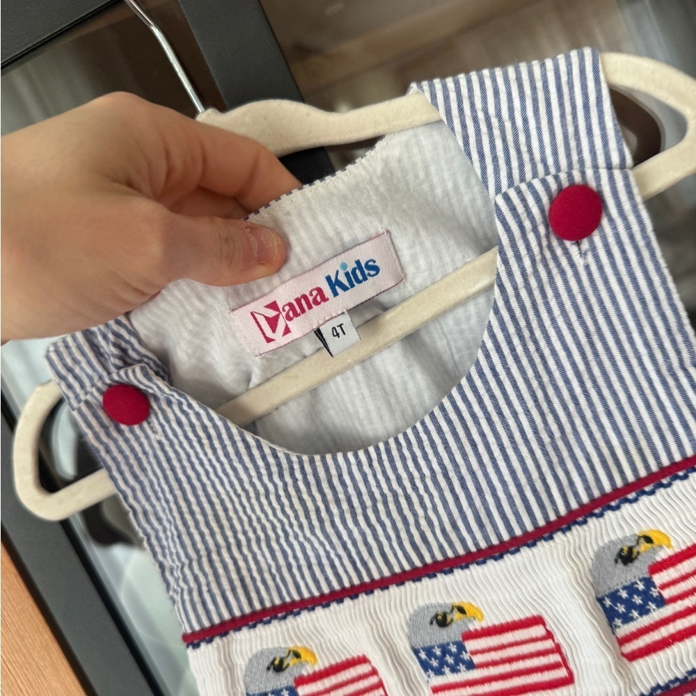 Vintage USA flag patriotic american shortall romper jon jon eagles toddler boys - Picture 3 of 7